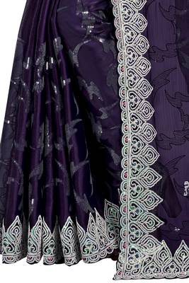 Purple embroidered art silk saree with blouse 2