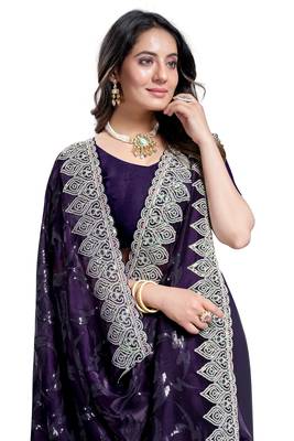 Purple embroidered art silk saree with blouse 4