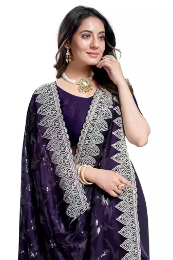 Purple embroidered art silk saree with blouse