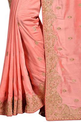 Peach embroidered art silk saree with blouse 2