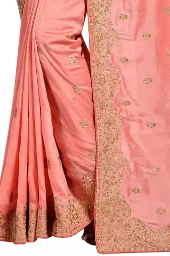 Peach embroidered art silk saree with blouse