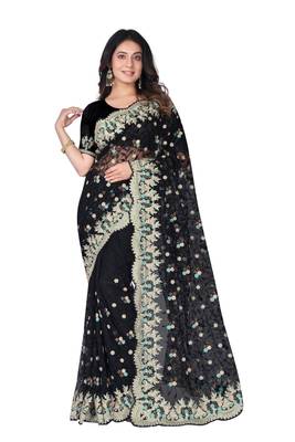 Black embroidered net saree with blouse 1