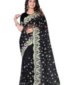 Black embroidered net saree with blouse