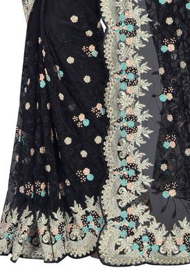 Black embroidered net saree with blouse 2