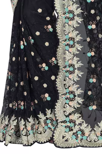 Black embroidered net saree with blouse