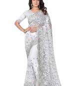 White embroidered net saree with blouse