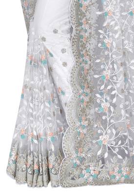 White embroidered net saree with blouse 2