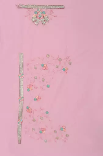 Pink embroidered net saree with blouse