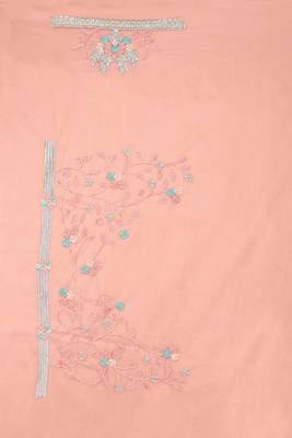 Peach embroidered net saree with blouse 3