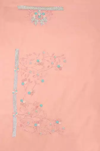 Peach embroidered net saree with blouse