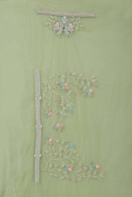 Green embroidered net saree with blouse 3