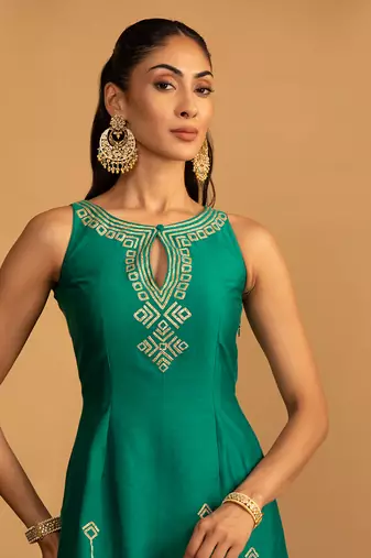 Bottle green kurta set