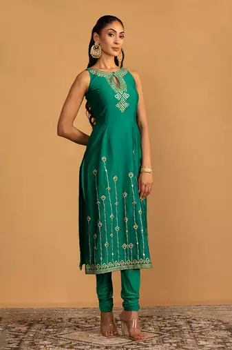 Bottle green kurta set