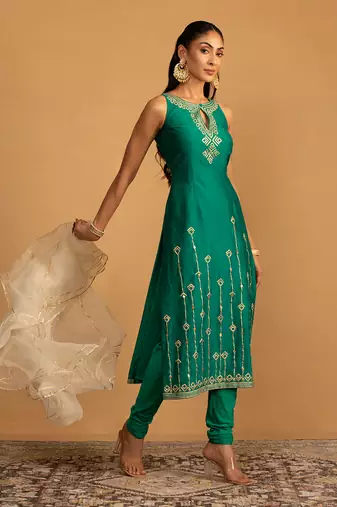 Bottle green kurta set