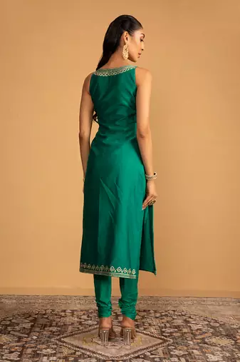 Bottle green kurta set