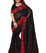 Black embroidered georgette saree with blouse