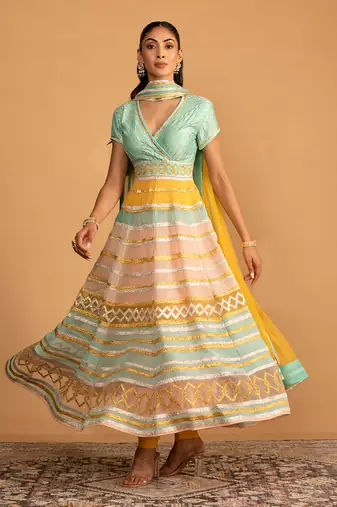Aqua multicolour anarkali set