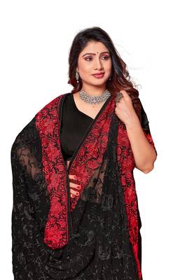 Black embroidered georgette saree with blouse 2