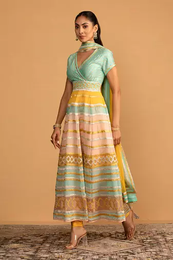 Aqua multicolour anarkali set