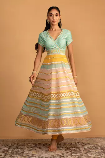 Aqua multicolour anarkali set