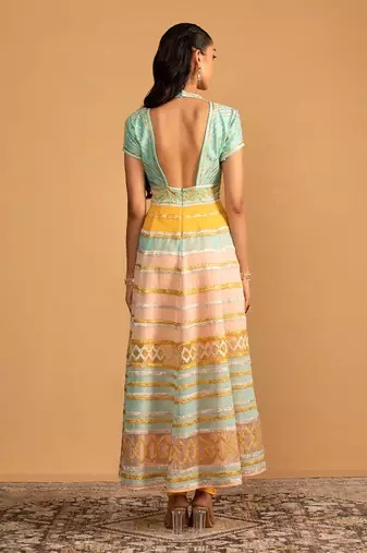 Aqua multicolour anarkali set