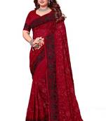 Maroon embroidered georgette saree with blouse