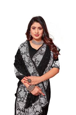 Black embroidered georgette saree with blouse 2