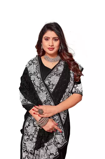 Black embroidered georgette saree with blouse