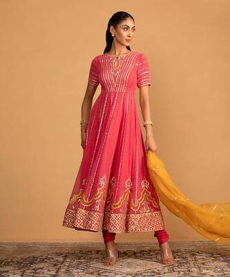 Peach pink anarkali set 1