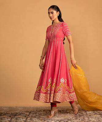 Peach pink anarkali set 2