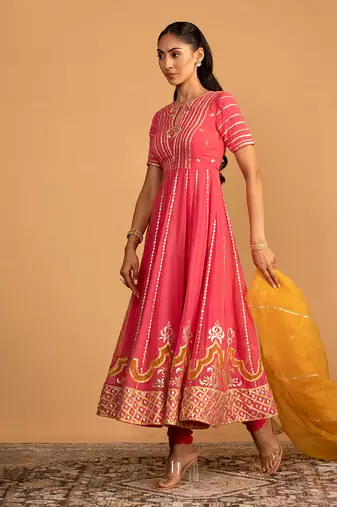 Peach pink anarkali set