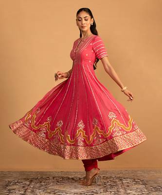 Peach pink anarkali set 3