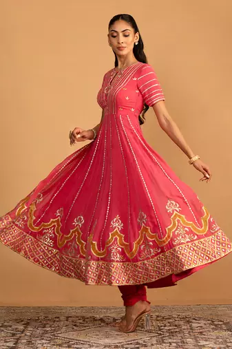 Peach pink anarkali set