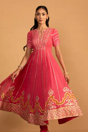 Peach pink anarkali set