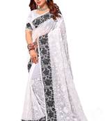 White embroidered georgette saree with blouse