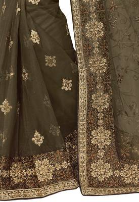 Mehendi embroidered net saree with blouse 3