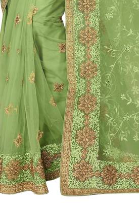 Green embroidered net saree with blouse 3