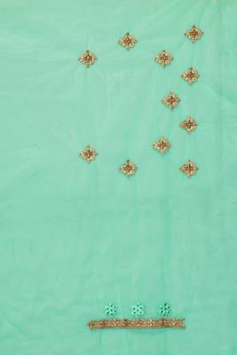 Turquoise embroidered net saree with blouse 4