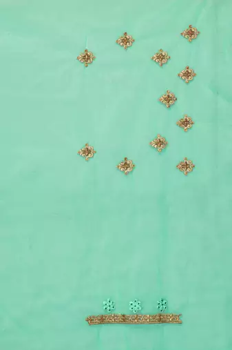 Turquoise embroidered net saree with blouse