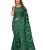 Dark green embroidered art silk saree with blouse