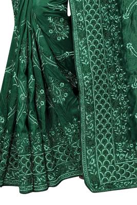Dark green embroidered art silk saree with blouse 3