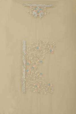 Beige embroidered net saree with blouse 4