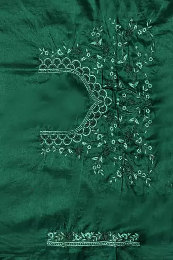 Dark green embroidered art silk saree with blouse