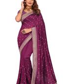 Wine embroidered art silk saree with blouse