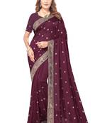 Wine embroidered art silk saree with blouse