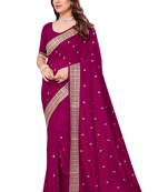 Pink embroidered art silk saree with blouse