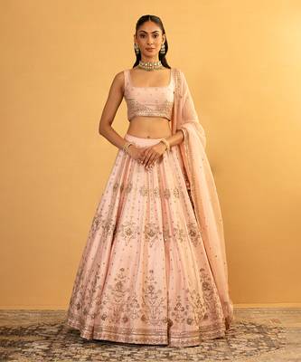PINK CHANDERI LEHENGA SET 1