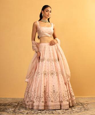 PINK CHANDERI LEHENGA SET 2
