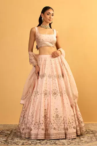 PINK CHANDERI LEHENGA SET