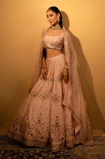 PINK CHANDERI LEHENGA SET